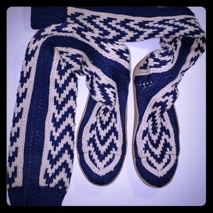 Over-the-Knee Knit Boots in Navy and Cream